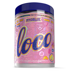 MyoBlox LOCO pre-workout bottle with clear branding for gym use
