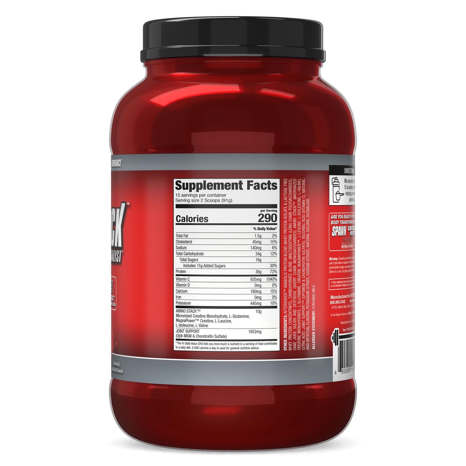 Myogenix AfterShock flavor packaging highlights Fruit Punch variety.