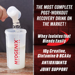 Myogenix Aftershock tub front displays fruit punch flavor and 6 lb size.