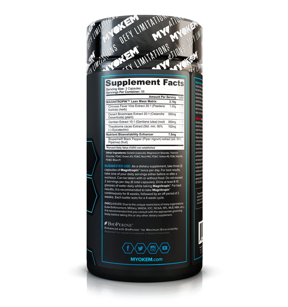 MYOKEM Magnitropin bottle with measuring scoop for precise daily dosing.