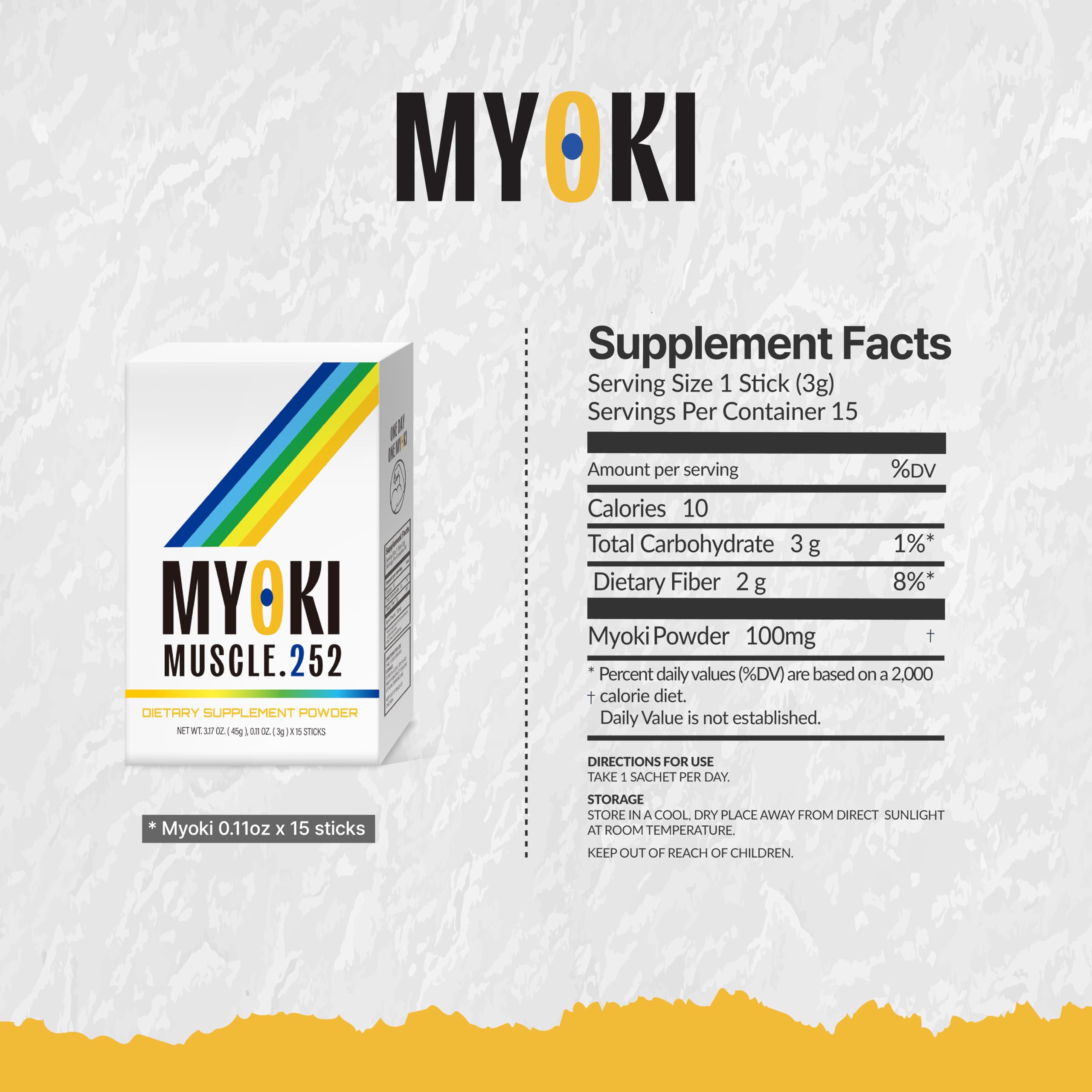 MYOKI stick beside water offers a simple daily ritual with calories and fiber.