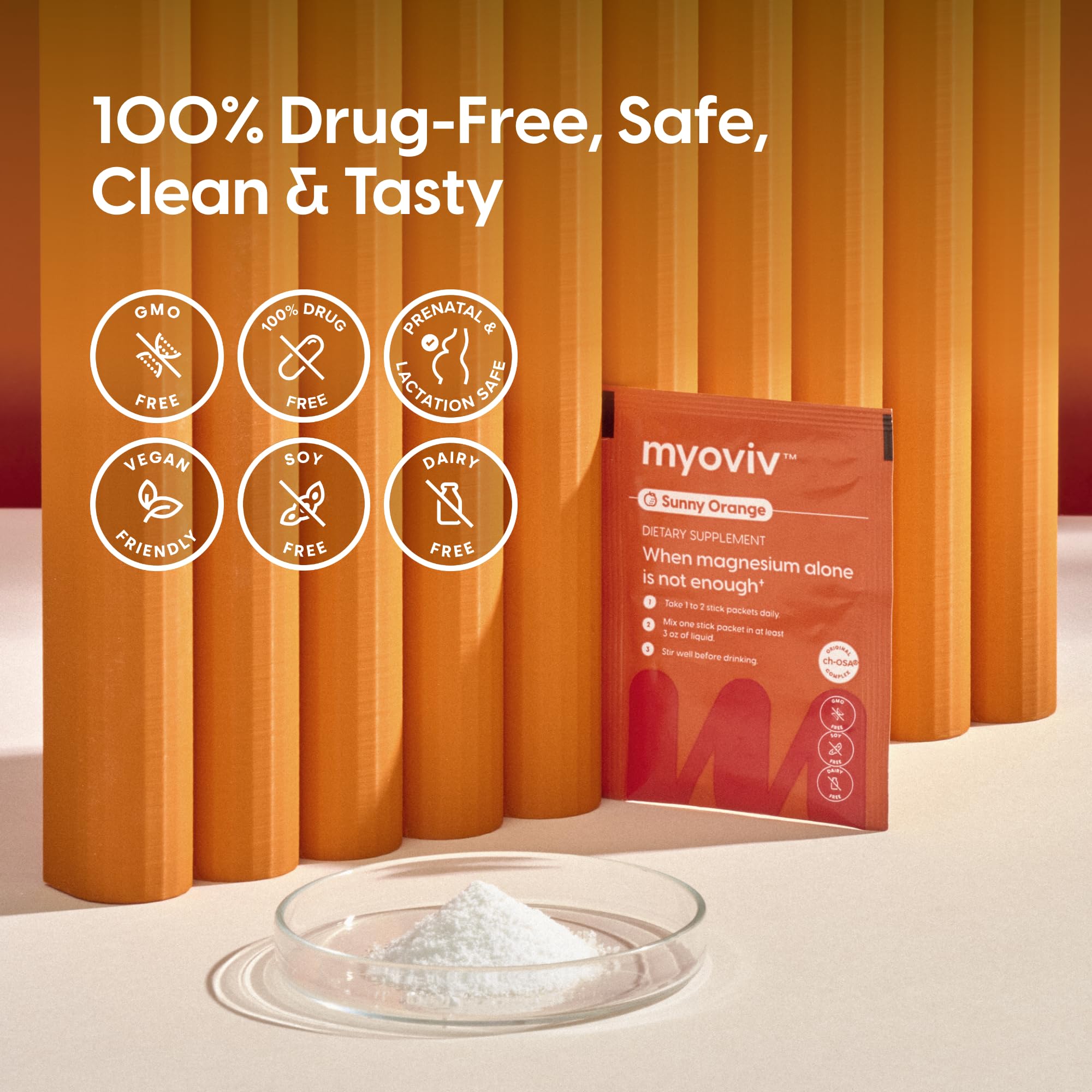 MYOVIV glass with orange liquid demonstrating easy mixing.