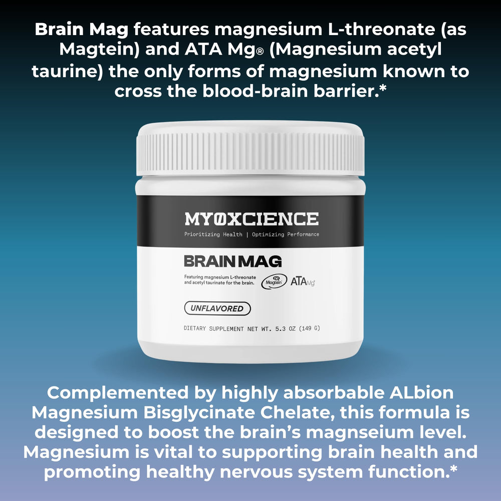 MYOXCIENCE Brain Mag packaging emphasizes gluten and dairy free.