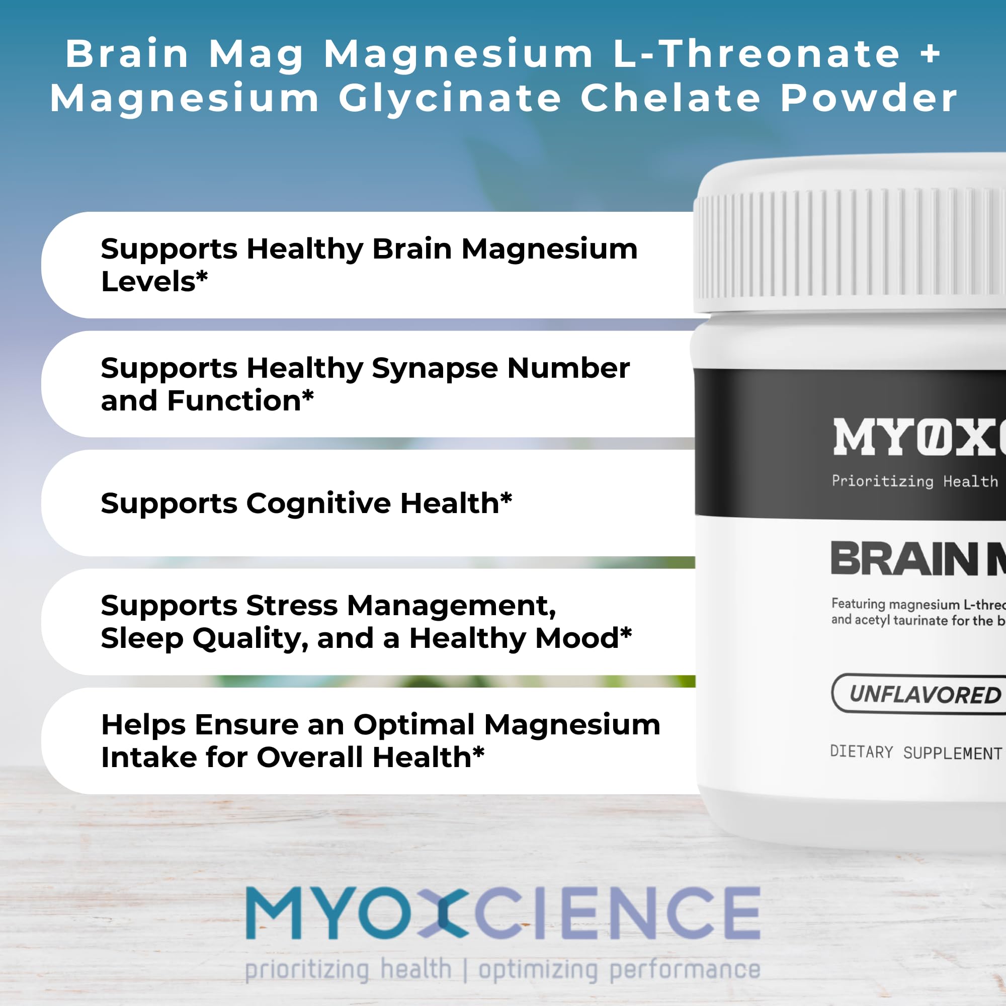 MYOXCIENCE Brain Mag powder dissolving in water for quick absorption.