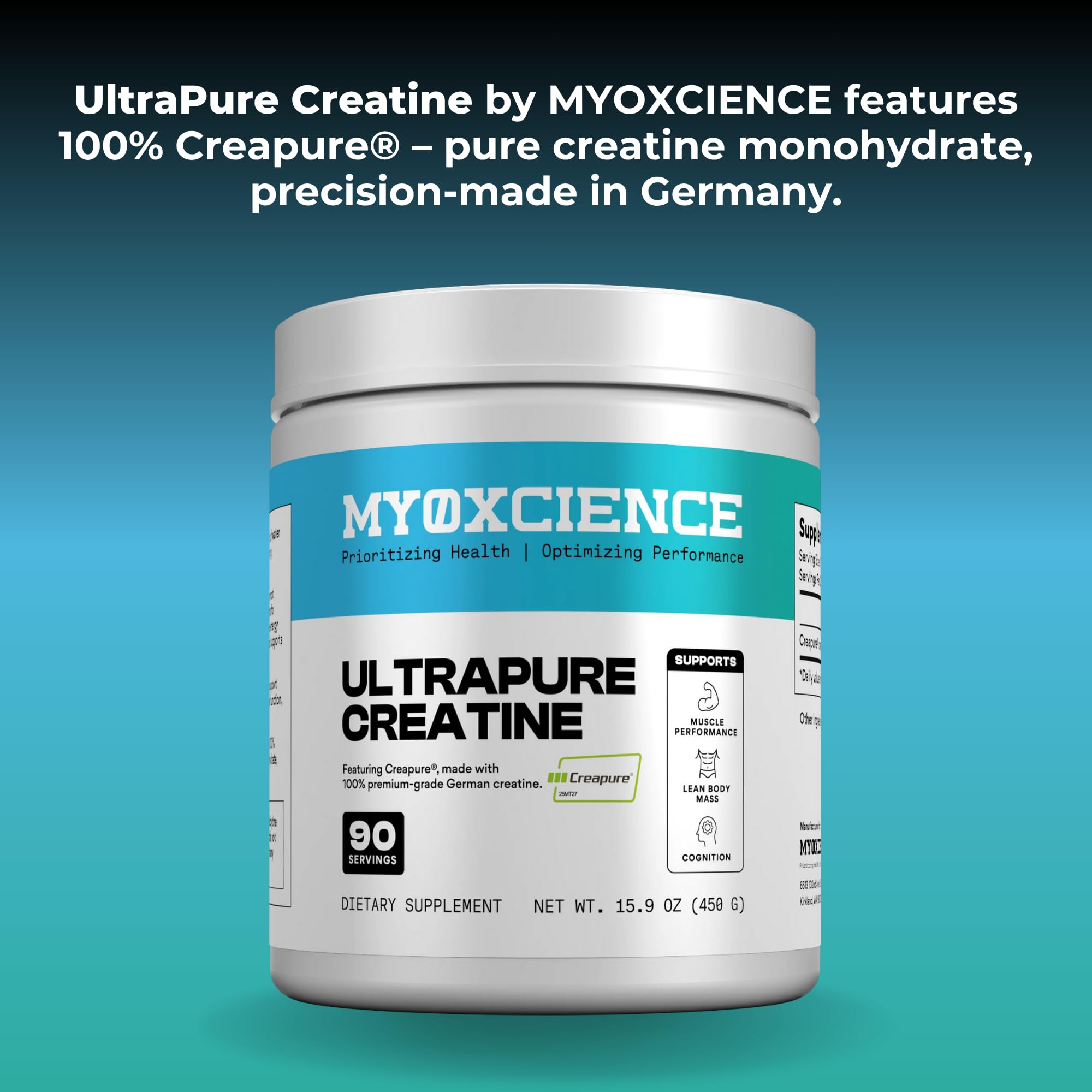 MYOXCIENCE Creapure Creatine jar on shelf with no fillers