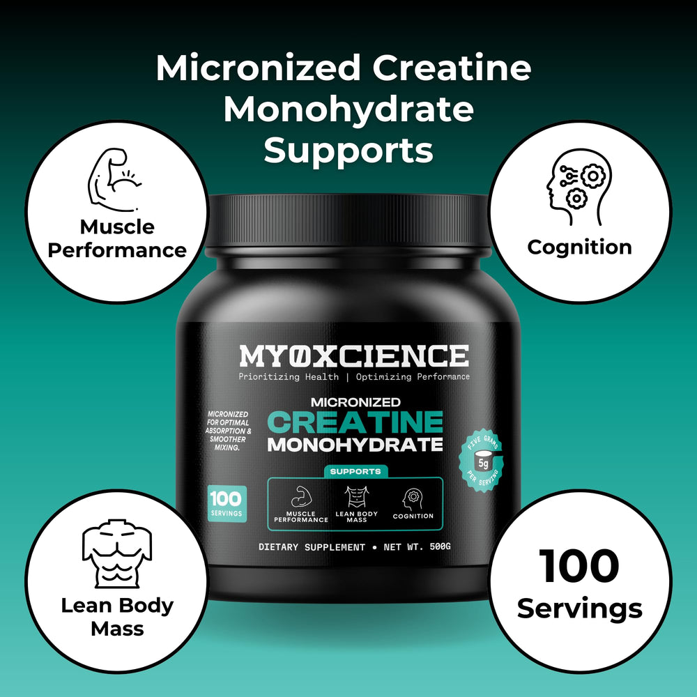 MYOXCIENCE creatine powder ready for quick shakes in a glass