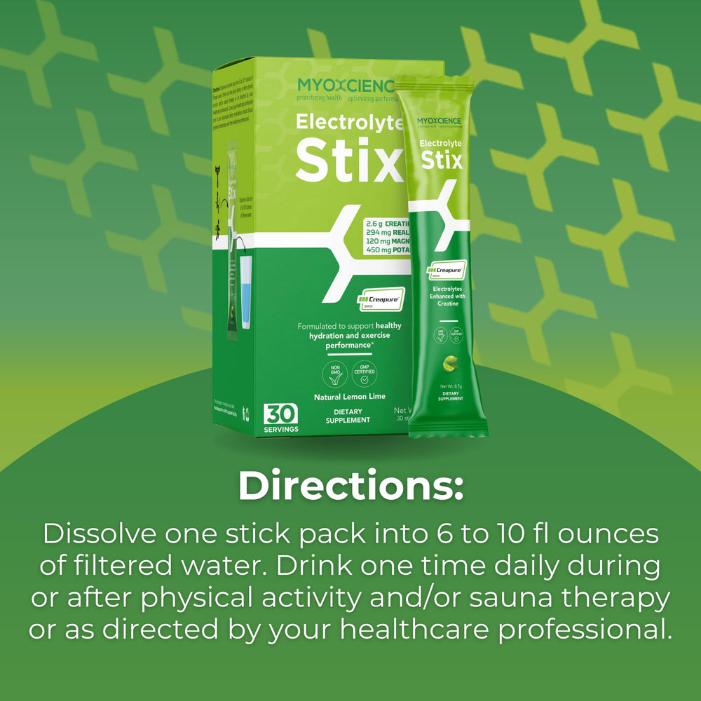 MYOXCIENCE Electrolyte STIX ingredients closeup with real salt and creatine.
