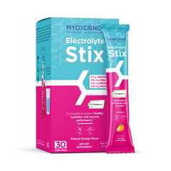 MYOXCIENCE Electrolyte STIX orange packet ready to mix for on-the-go hydration.