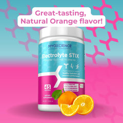 MYOXCIENCE Electrolyte STIX powder and scoop ready for workout mixing
