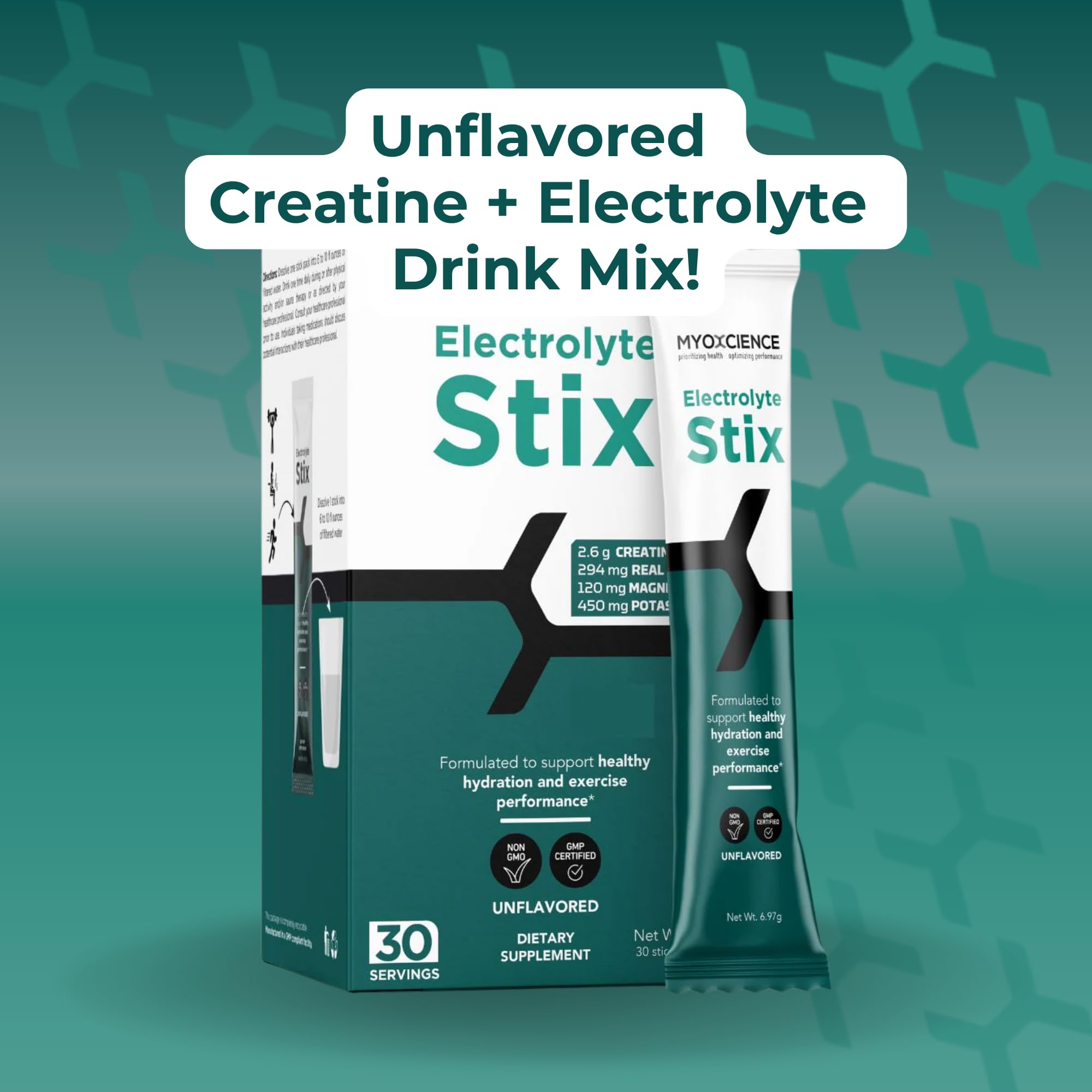 MYOXCIENCE Electrolyte STIX real salt crystal close-up emphasizes mineral content.