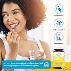 myPEAK PeakBiotic usage scene with two-month supply on desk.