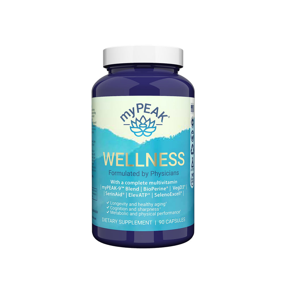 MyPEAK Wellness bottle front displaying label for daily energy support.