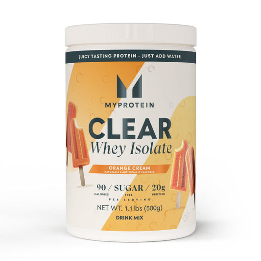 Myprotein Clear Whey Isolate Lemonade bottle showing refreshing, high-protein nutrition.
