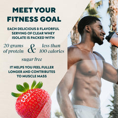 Myprotein Clear Whey Isolate packaging highlights 35 servings and low calories.