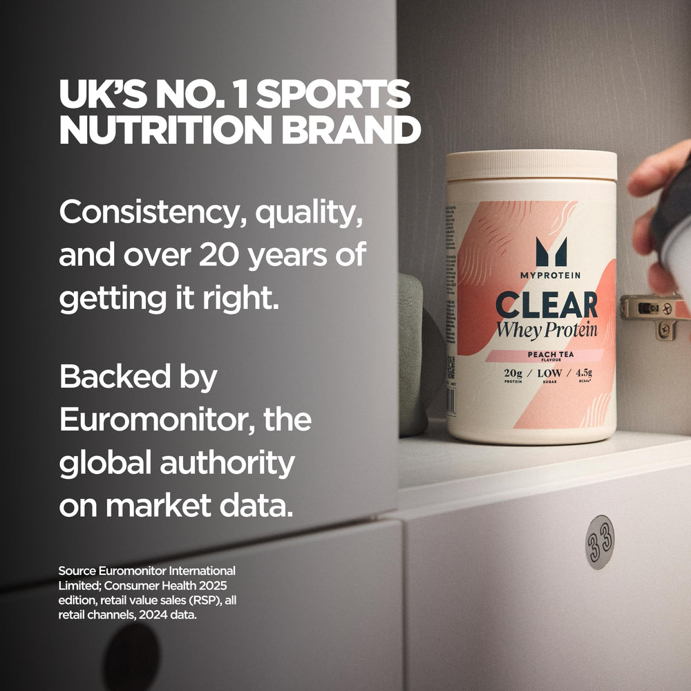 Post-workout Myprotein Clear Whey Isolate shake supports recovery.