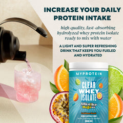 Myprotein Clear Whey Isolate Sour Watermelon packaging showcases flavor variety.