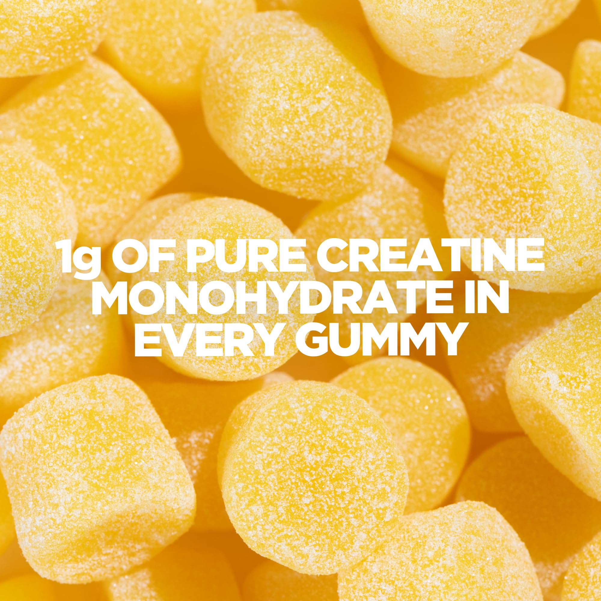 Myprotein Creatine Gummies lemon flavor close-up emphasizes zesty taste.
