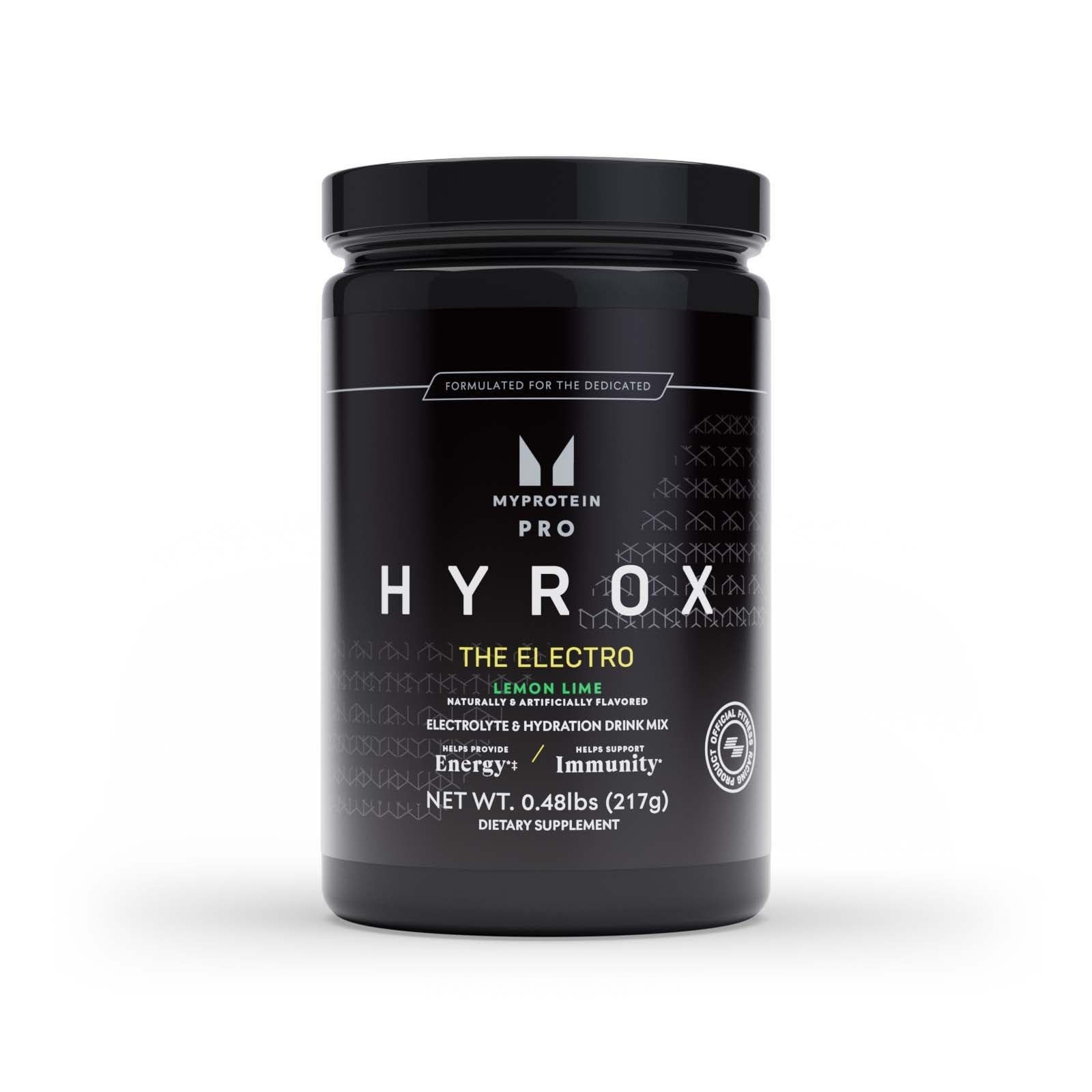 Myprotein HYROX Electro Lemon Lime tub ready for workout hydration