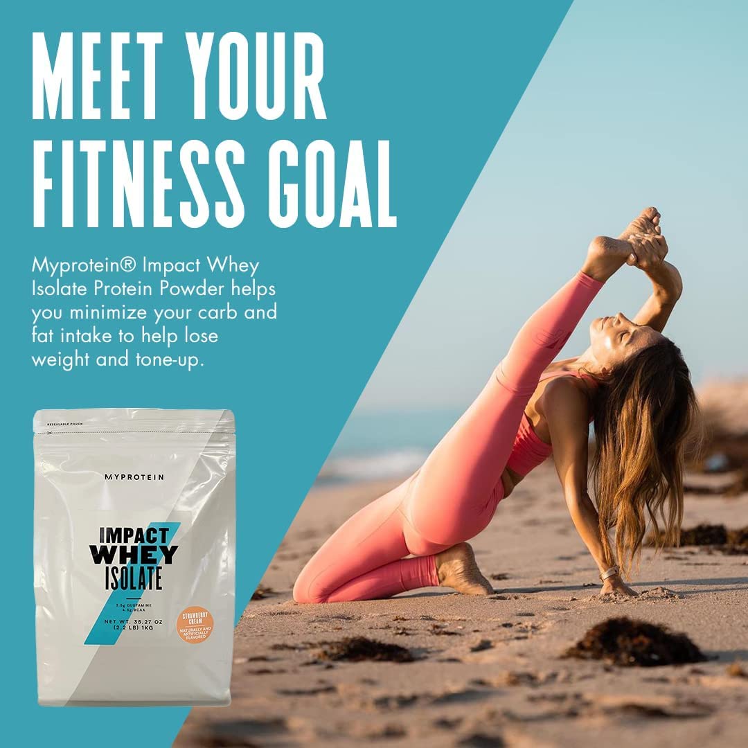 Myprotein Impact Whey Isolate Strawberry label with nutrition information