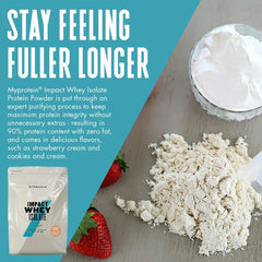 Myprotein Impact Whey Isolate Strawberry shake in glass shows easy post-workout option