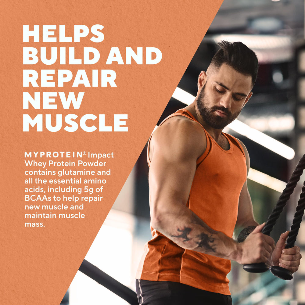 Myprotein Impact Whey Salted Caramel scoop in tub for convenient serving.
