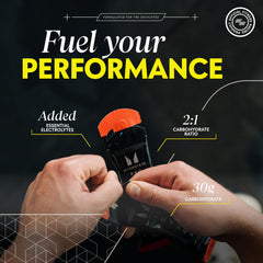 On-the-go Myprotein Pro X HYROX Energy Gel during a run.