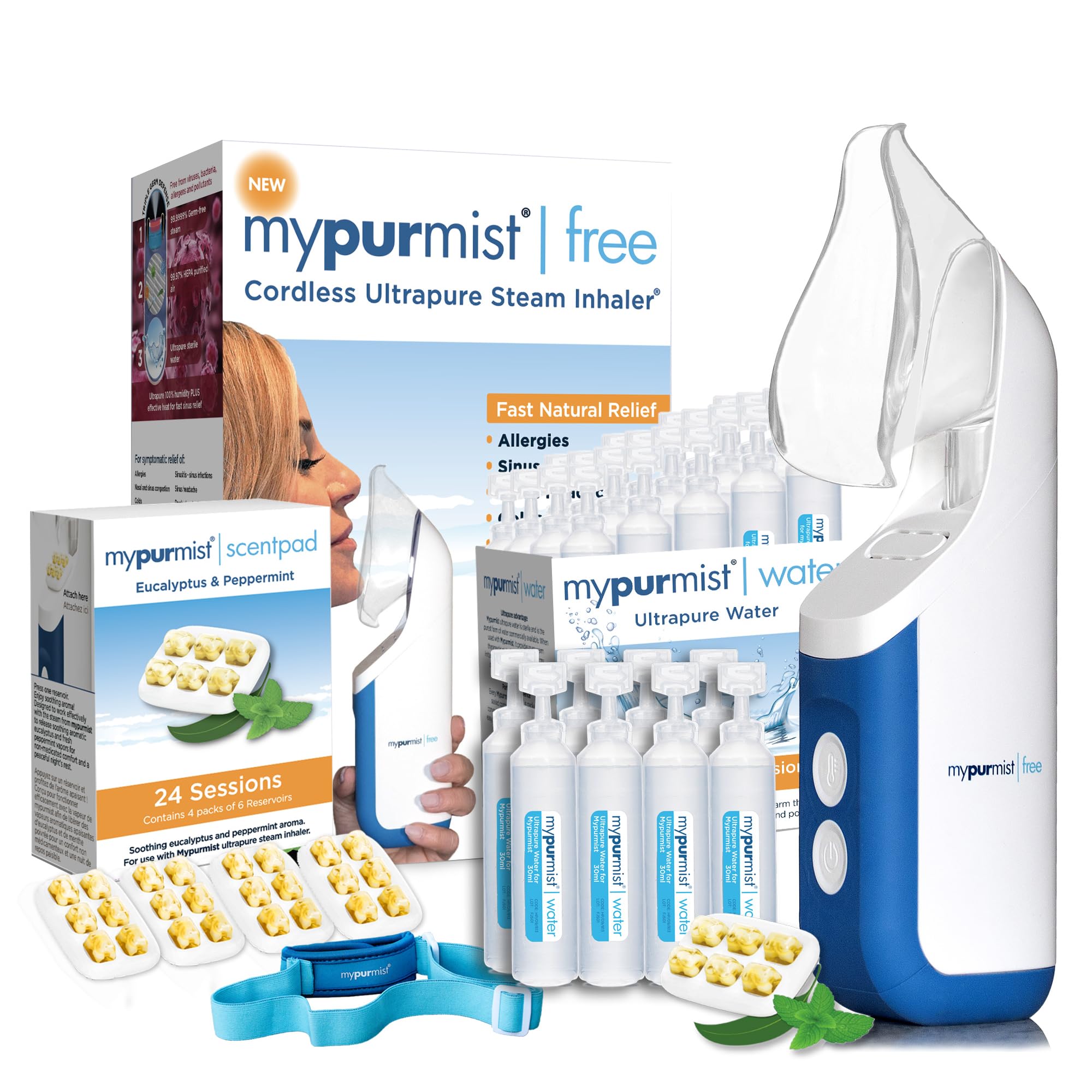 Mypurmist Free front view shows cordless portability for home or travel use.
