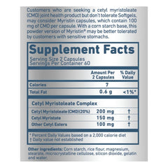Myristin CMO label showing product details and dosage guidance