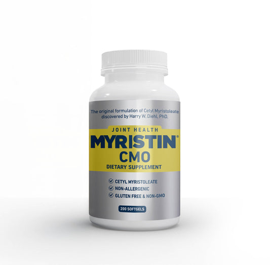 Myristin joint support softgels close-up with 260 mg CMO for daily mobility.