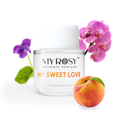 MYROSY My Sweet Love bottle pour highlights a tropical, long-lasting fragrance.