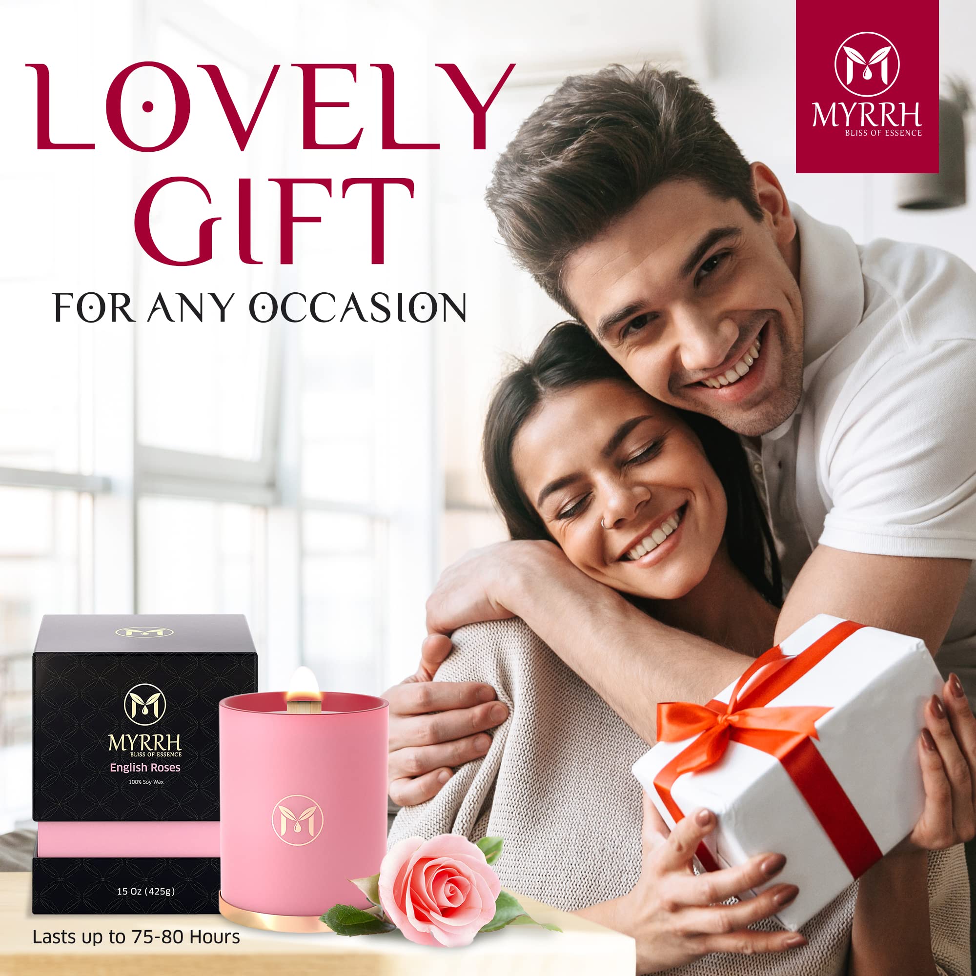 Myrrh Bliss of Essence Rose Candle fragrance diffusion for calming spaces