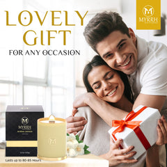 Myrrh Bliss elegant glass jar complements modern décor.