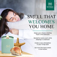 Myrrh Bliss Ocean Breeze candle comes gift-ready packaging.
