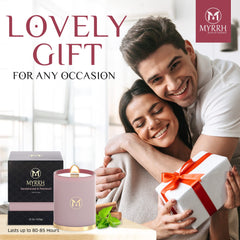 MyrrhBliss candle in living room, enhances mindful moments