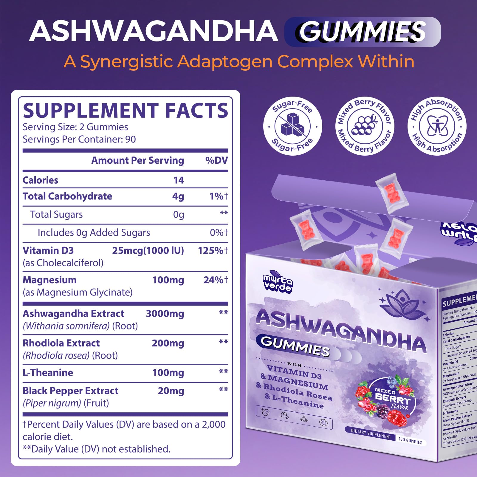 Myrtaverde Ashwagandha Gummies soft chew texture ideal for nightly wind-down