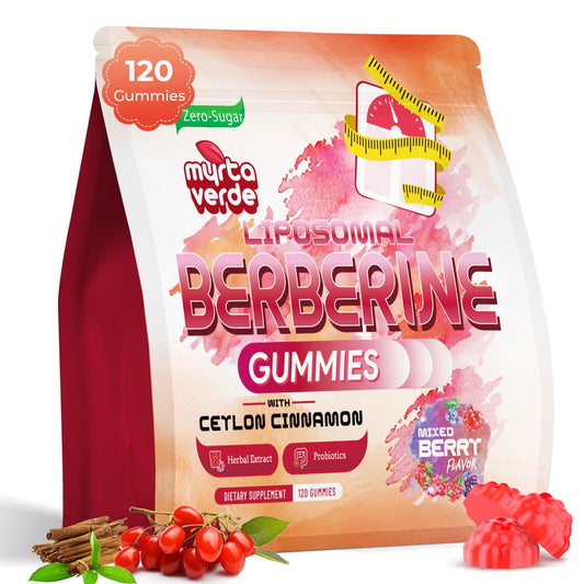 Myrtaverde 2000mg liposomal berberine gummies pour bottle demonstrates convenient daily high-potency use.