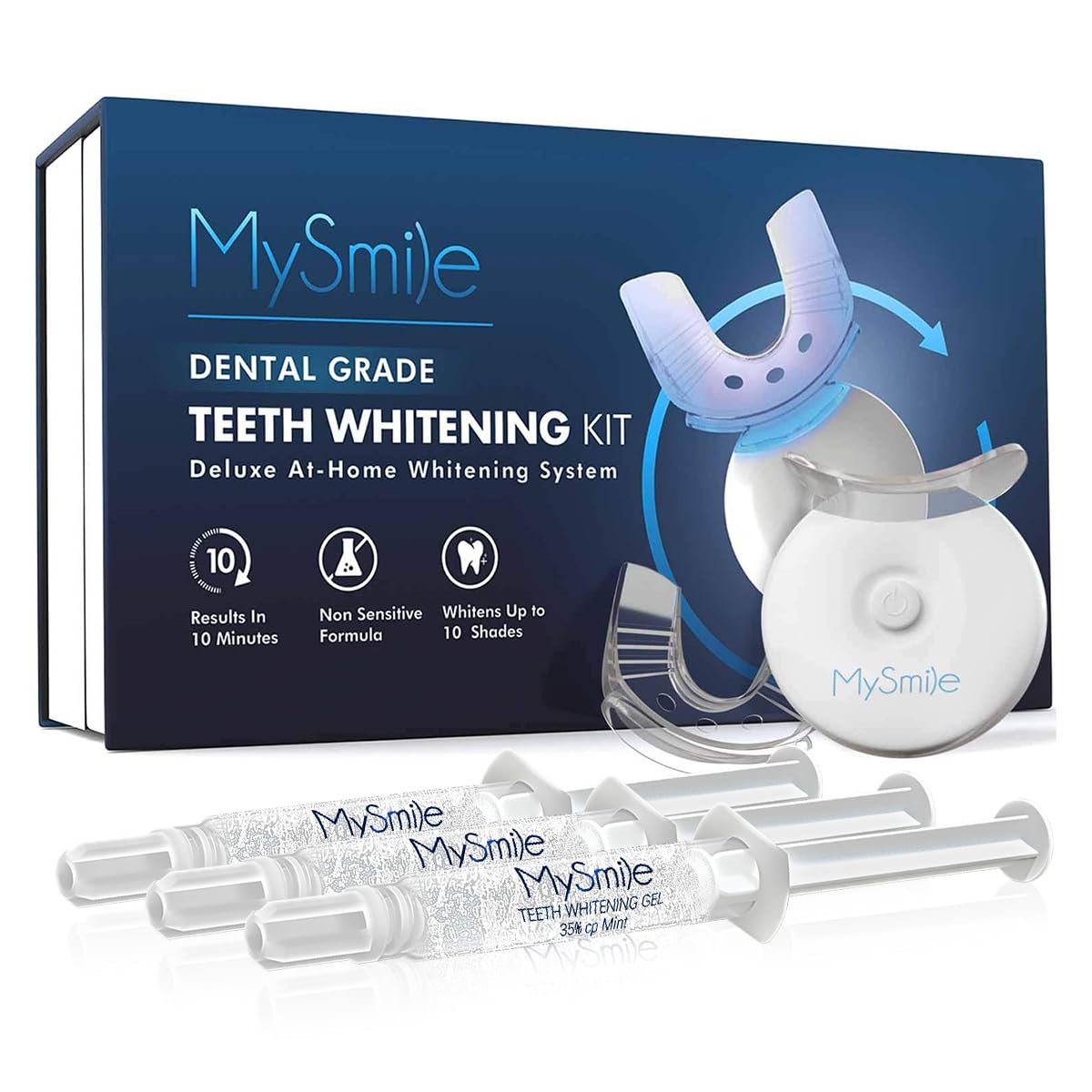 MySmile LED teeth whitening kit front view for quick at-home whitening.