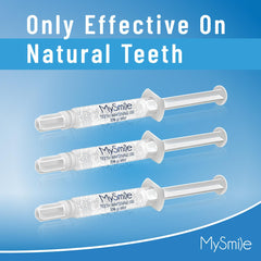MySmile whitening gel tubes close-up showing 3-pack formula.