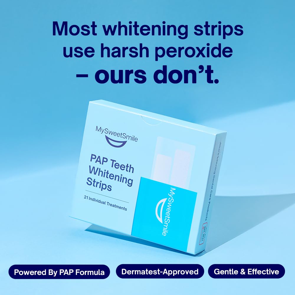 MySweetSmile strips on teeth delivering enamel-safe whitening action