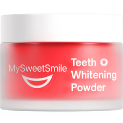 MySweetSmile Teeth Whitening Powder bottle front view, strawberry formula, ideal for at-home whitening.