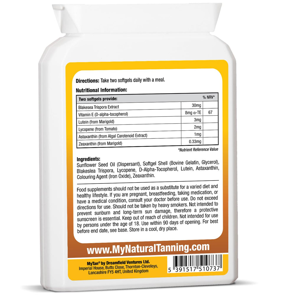 MyTan Bronze softgels close-up indicating golden glow potential.