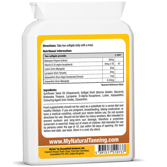 MyTan Bronze softgels close-up indicating golden glow potential.