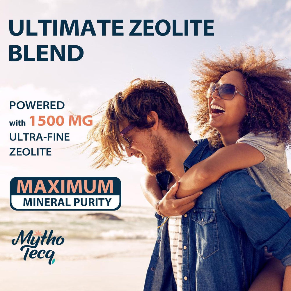MythoTecq Zeolite Detox on shelf indicates long-lasting supply for wellness routine.