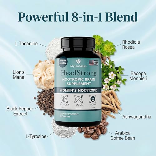 MyUnMess HeadStrong capsules inside bottle highlighting vegan memory-support formula