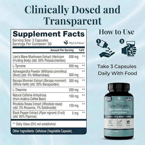 MyUnMess HeadStrong packaging box showcasing unflavored, vegan brain supplement