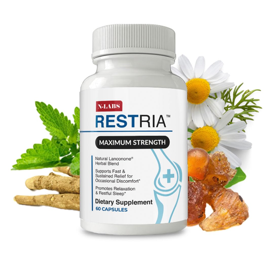 N-Labs Restria bottle front view for nighttime joint support and rest