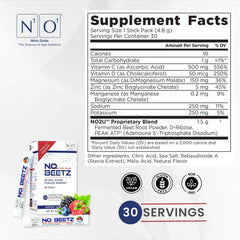 Beetroot ingredient focus in N.O. Beetz packaging suggests natural performance factors.