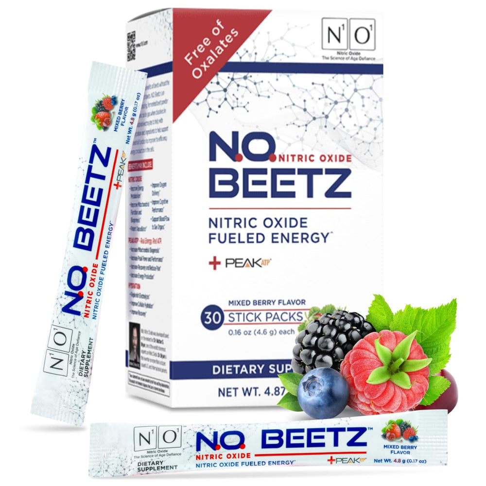 N1O1 N.O. Beetz bottle front highlighting beetroot-based nitric oxide for energy support.