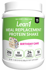 N53 Lean1 Birthday Cake tub shown for a creamy protein shake option