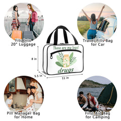 Naanle pill organizer bag front pocket view highlights easy, organized storage on the go.